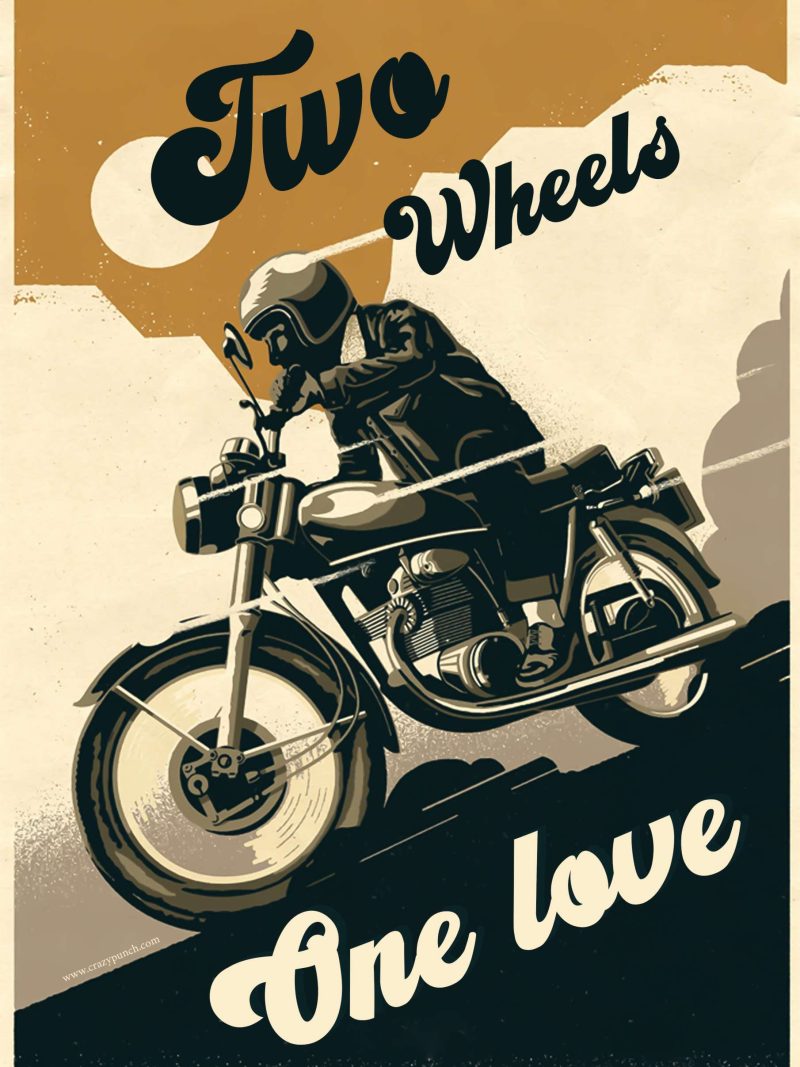 Two Wheels One Love A4 Bike Poster