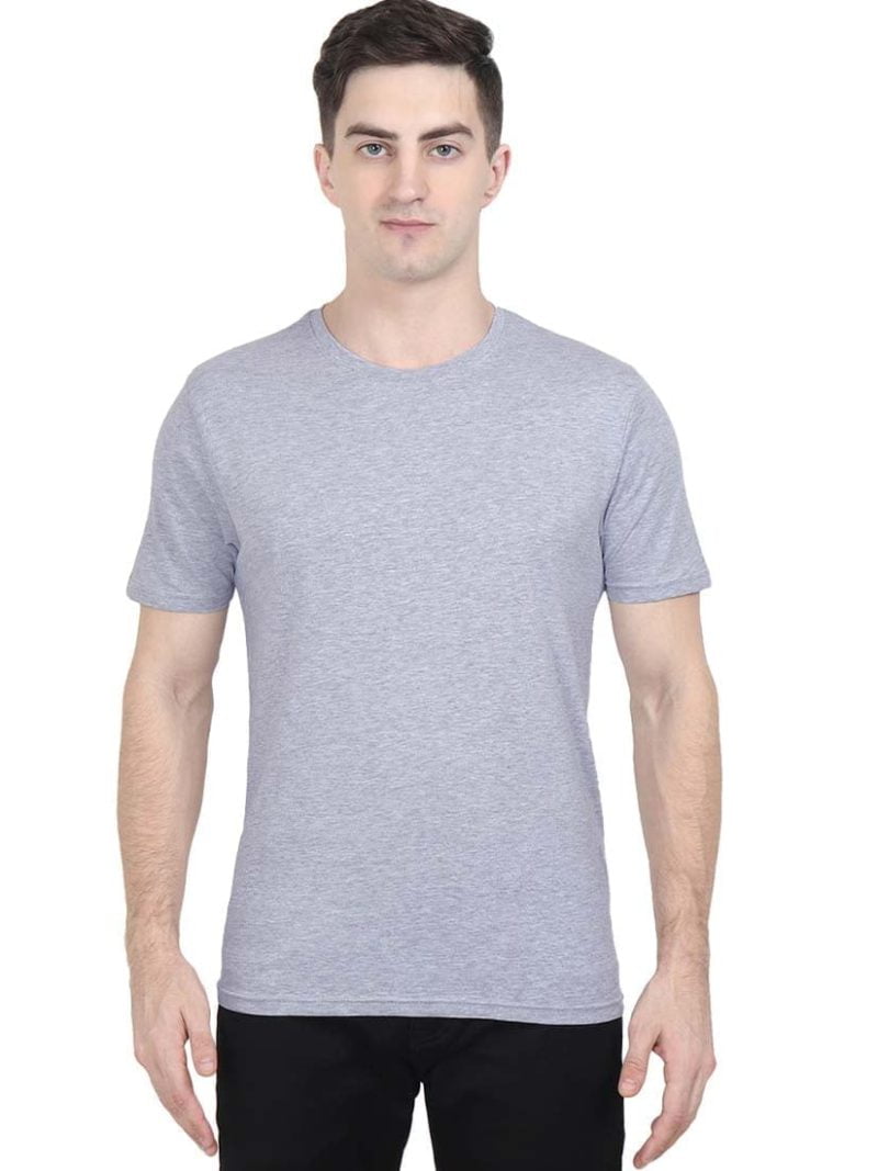 Men's Grey Melange Half Sleeve Round Neck Plain T-Shirt