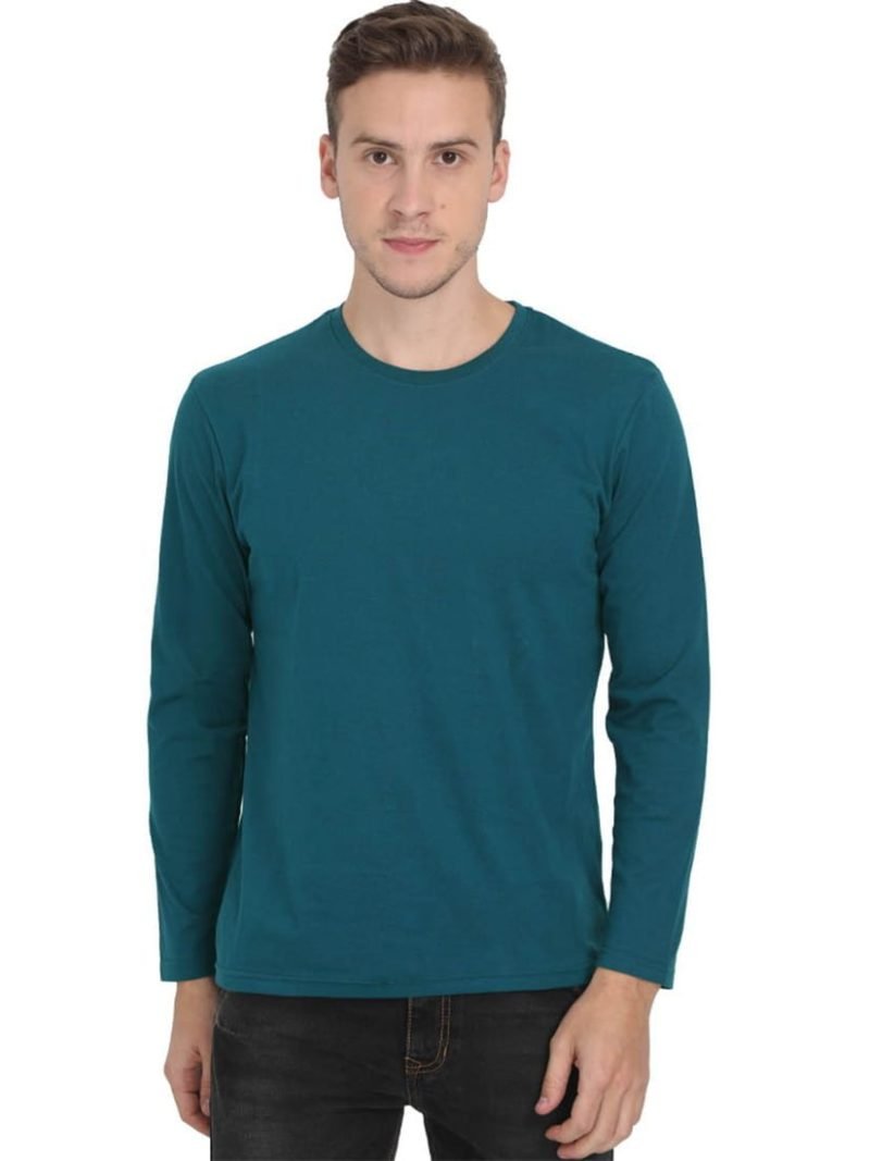 Men's Petrol Full Sleeve Round Neck Plain T-Shirt