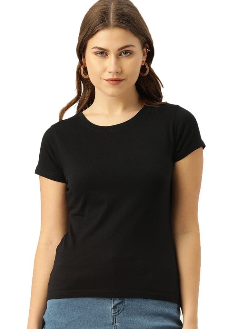 Women's Black Half Sleeve Round Neck Plain T-Shirt