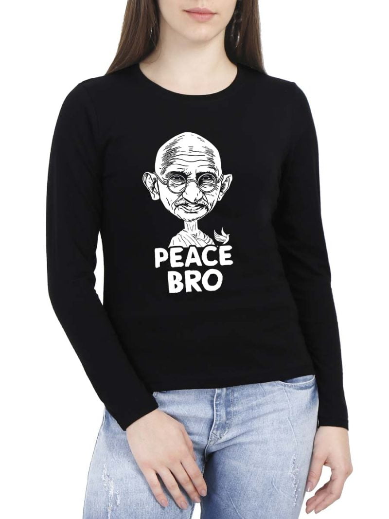Peace Bro Special  Women Full Sleeve Black Fun T-Shirt