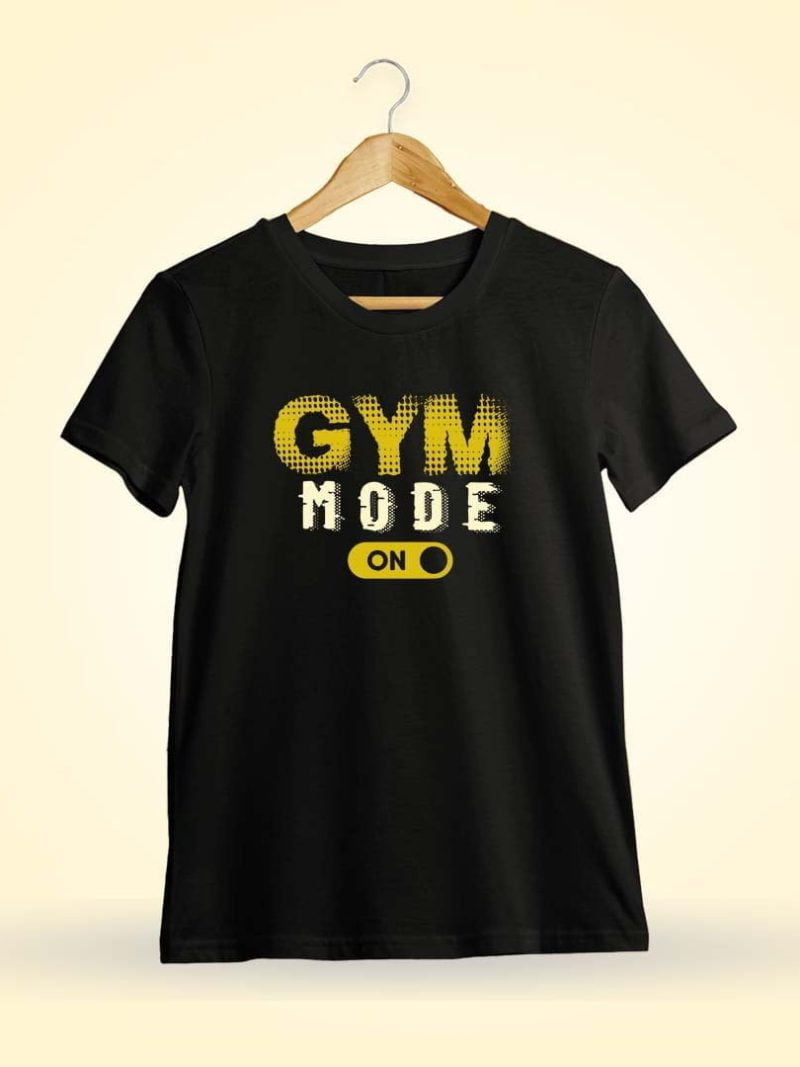 Gym Mode On Button Men Half Sleeve Black Gym T-Shirt