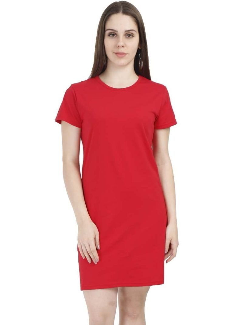 Women's Red Half Sleeve Plain T-Shirt Dress