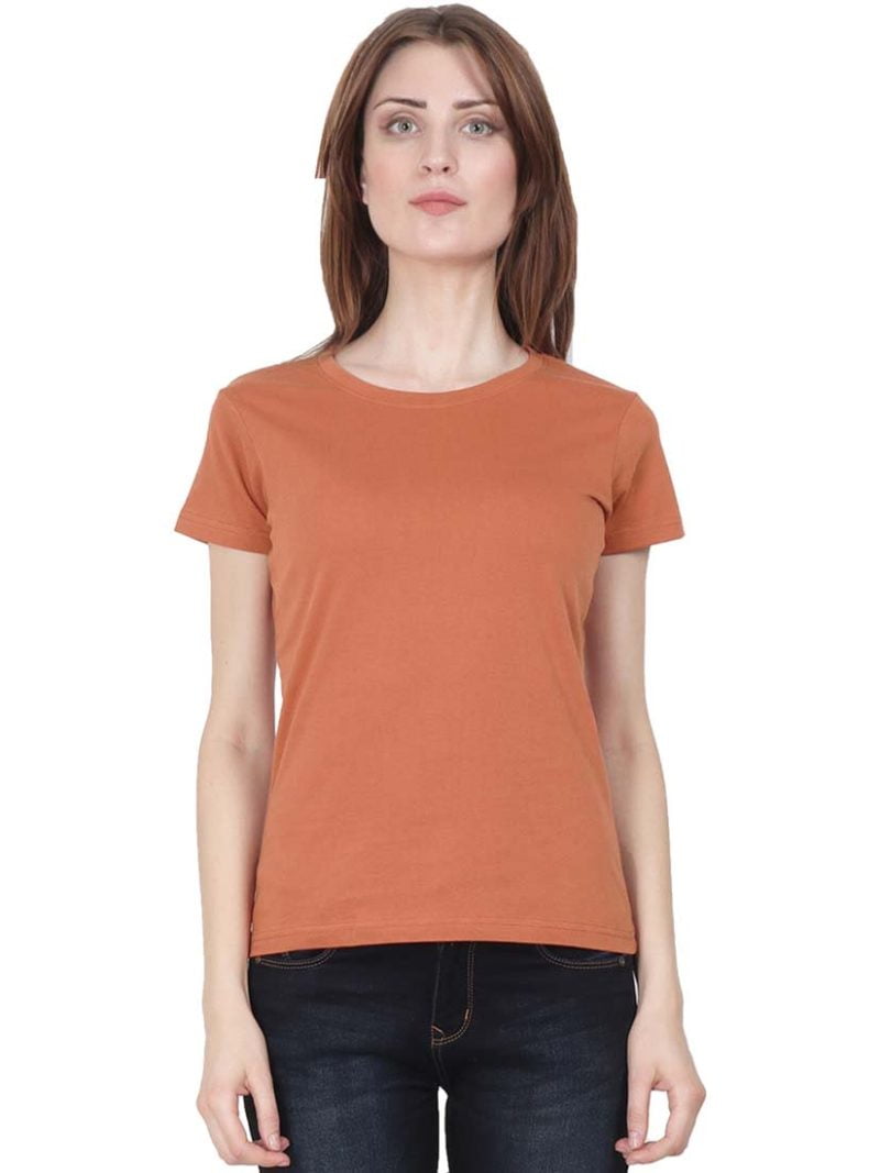Women's Saffron Half Sleeve Round Neck Plain T-Shirt
