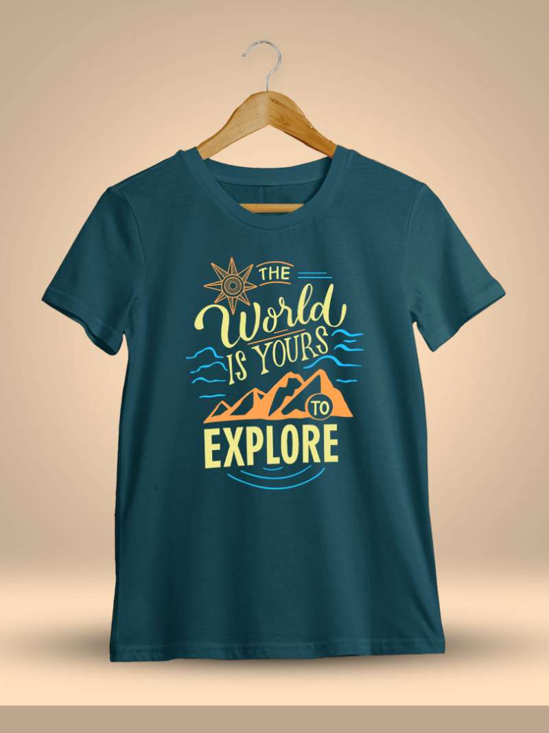 The World Is Yours To Explore Men Half Sleeve Petrol Adventure T-Shirt