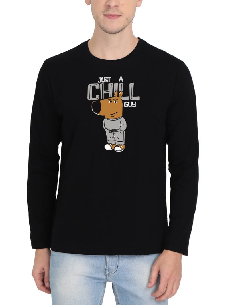 Just A Chill Guy Black Printed T-Shirt For Men - Full Sleeve