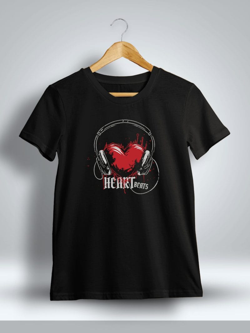 Heart Beats Music Printed T-Shirt For Men - Half Sleeve